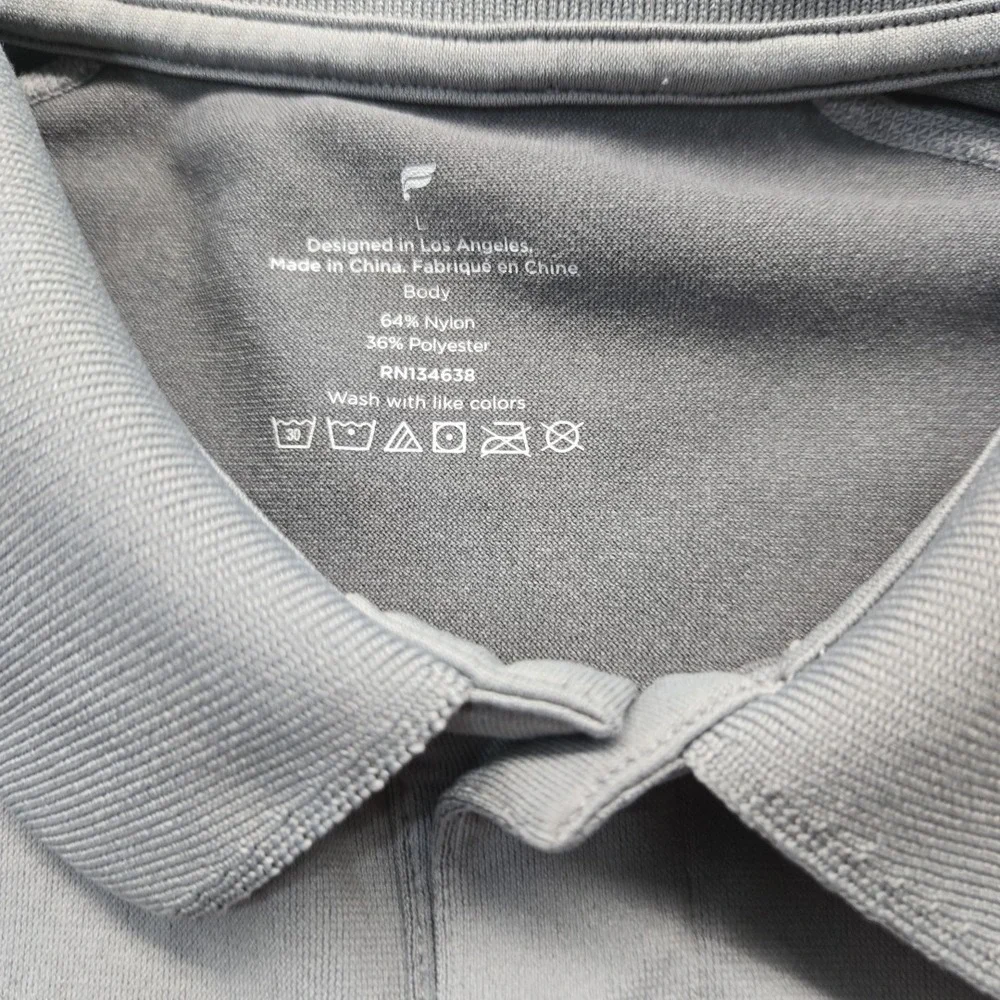 Fabletics Shirt Mens Large‎ Gray Performnce Polo Nylon Athletic Fit Golf